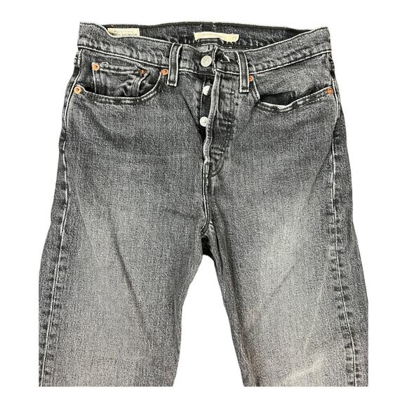 Levi's Premium Wedgie Straight Jeans Button Fly 27 Black Denim crop ankle - Picture 2 of 6